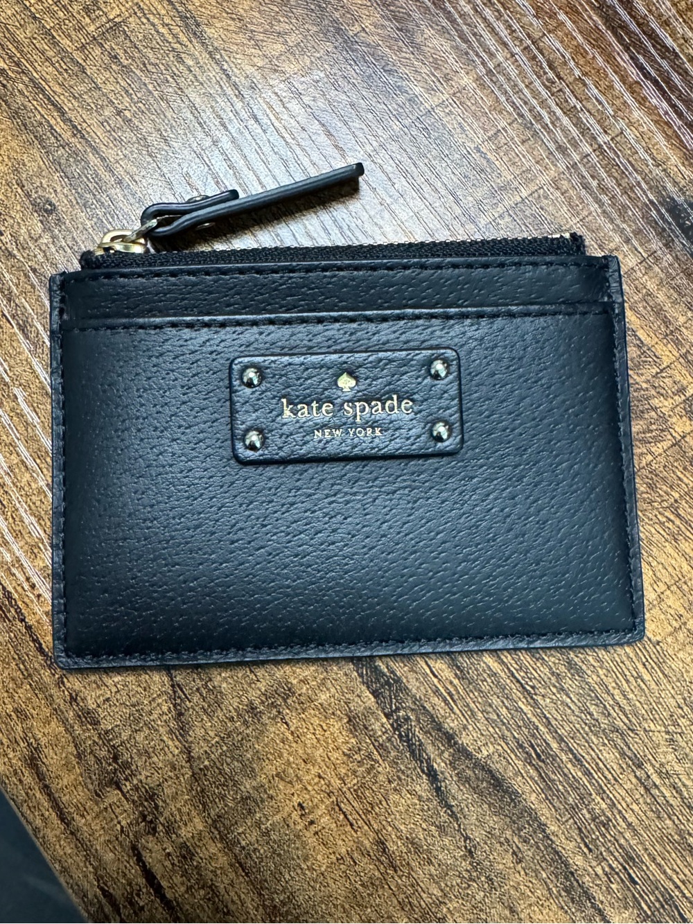 kate spade Black Pebbled Leather Card Case with Zip Pocket